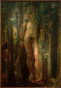 Saint Sébastien enchaîné dans la forêt