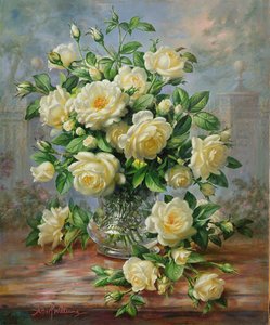 Roses Princess Diana dans un vase en verre taillé - Albert Williams