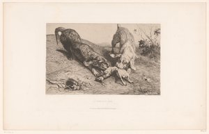 Deux teckels déchirant un lapin - Albert de Balleroy