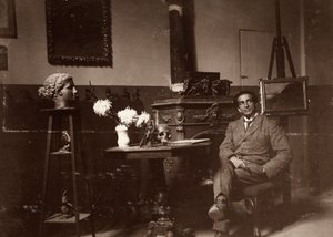 Le sculpteur Mario Pelagatti dans son atelier, Florence, 20/11/1920 (photo n/b) - Alberto Fierli