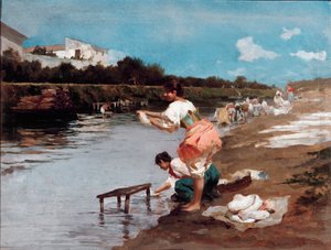 Blanchisseuses sur la rivière - Alberto Issel