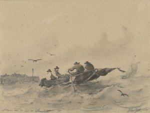 Quatre hommes dans une barque