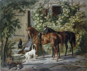 Chevaux sous le porche - Albrecht Adam