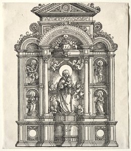 Grand autel avec la Vierge, dans une bordure avec SS. Christophe, Georges, Barbara, Catherine