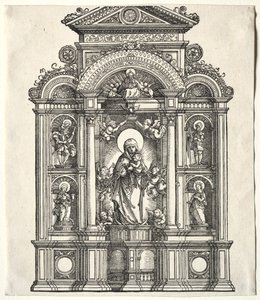 Grand autel avec la Vierge, dans une bordure avec SS. Christophe, Georges, Barbara, Catherine