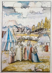 Le futur empereur Maximilien Ier, conduit par son père Frédéric III, rencontre sa promise, Marie de Bourgogne, à Neuss ... - Albrecht Altdorfer