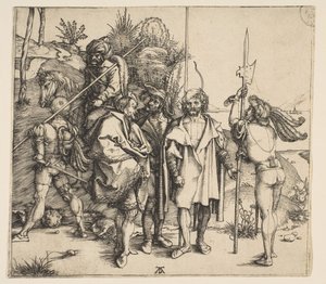 Cinq soldats à pied et un Turc à cheval, vers 1495