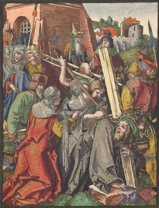 Le portement de croix, de la Petite Passion sur bois