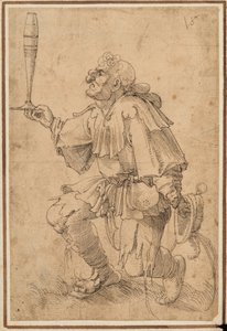 Un homme grotesque agenouillé, tenant un grand verre de bière à sa base - Albrecht Dürer