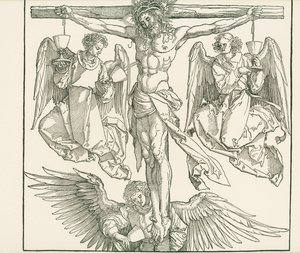 Le Christ en croix avec trois anges, vers 1513 (gravure sur bois) - Albrecht Dürer or Duerer