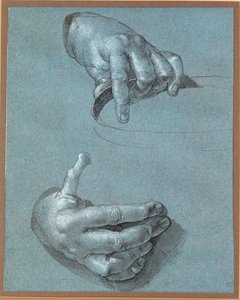 Mains - Deux études (dessin à la craie sur papier bleu) - Albrecht Dürer or Duerer