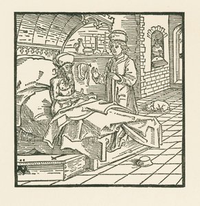 Maître Caton, sur son lit de mort, donne de bonnes instructions à son fils - Albrecht Dürer or Duerer