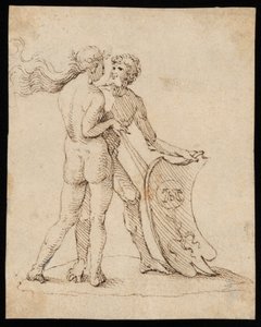 Femme nue et homme avec un bouclier arborant les armoiries de Willibald Pirckheimer - Albrecht Dürer
