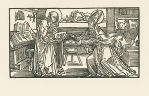 Sainte Birgitta dans sa chambre remettant son œuvre à un évêque - Albrecht Dürer or Duerer
