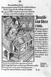 Savant à son bureau. Il porte une paire de lunettes. Xylographie de Dürer, das narrenschiff par Sebastiano Brandt. - Albrecht Dürer