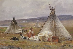 Un chum Nenets (une tente nomade). Île de Novaya Zemlya