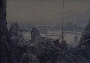 Décor de scène pour la pièce de théâtre La Dame de la mer de H. Ibsen