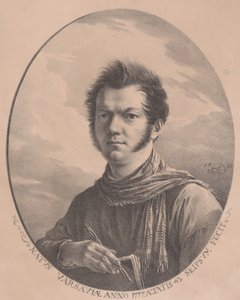 Autoportrait avec un album et un stylo, 1819