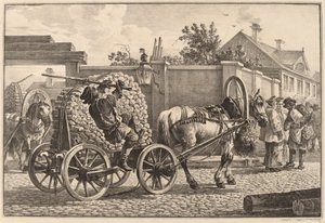 Portier russe transportant du bois sur une charrette