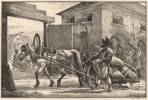 Traîneau chargé de farine conduit par un isvoschik