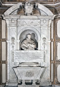 Monument funéraire en hommage au cardinal Giovanni Garcia Mellini avec portrait en buste Sculpture en marbre par Alessandro Algardi (1598-1654) vers 1630 Rome Basilique de Santa Maria del Popolo, Cappella Mellini