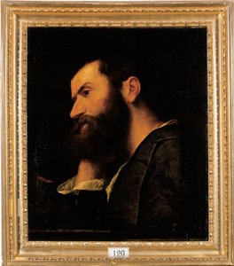 Portrait du poète Pietro Aretino, buste, reposant sa tête sur sa main droite près d