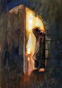 Un moine dans un château hanté Illustration par Alessandro Lonati
