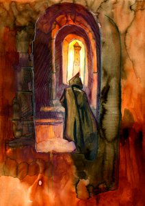 Un moine dans un château hanté Illustration par Alessandro Lonati