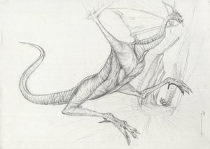 Créature fantastique : croquis au crayon d