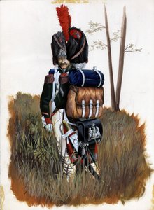 Premier Empire (1804-1814 et 1815) : soldats grenadiers de la Garde Royale de la Grande Armée Napoléonienne en Italie. Dessin par Alessandro Lonati
