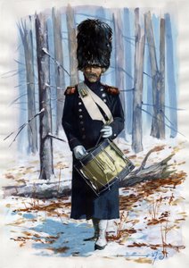 Premier Empire (1804-1814 et 1815) : soldat de la grande armée napoléonienne, tambour des grenadiers de la Garde Impériale française en manteau - Alessandro Lonati