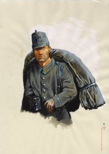 Première Guerre mondiale 1914-1918 : chasseur autrichien avec équipement de montagne sur le front des Alpes en Italie
