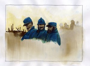 Première Guerre mondiale : soldats français pendant la Première Guerre mondiale. Dessin en couleur par Alessandro Lonati