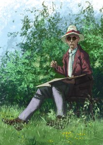 Hermann Hesse peignant dans le jardin - Alessandro Lonati