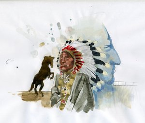 Portrait du chef de guerre amérindien des Oglalas Lakota Crazy Horse (1840-1877) (Tashunka-witko). Illustration par Alessandro Lonati
