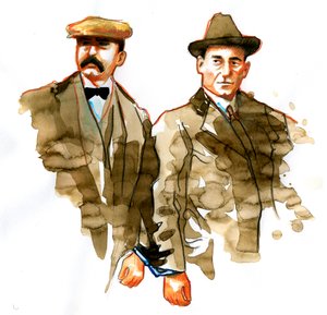 Affaire Sacco et Vanzetti : portrait des anarchistes italiens Bartolomeo Vanzetti (à gauche) et Nicola Sacco