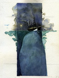 Vue du paquebot transatlantique Titanic au moment du naufrage les 14 et 15 avril 1912, causé par la collision avec un iceberg.