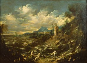 Paysage avec mer orageuse, vers 1720