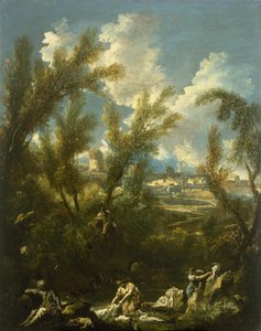 Paysage avec lavandière