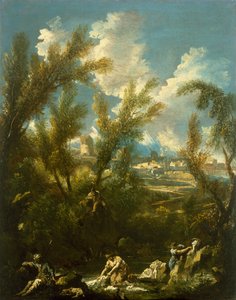 Paysage avec lavandière, vers 1715