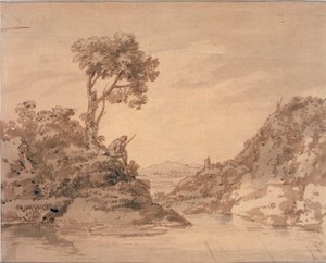 Paysage avec figure sur la rive d