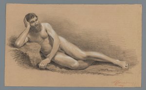 Homme nu couché, vers la gauche - Alexander Cranendoncq
