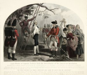Derniers mots du capitaine Nathan Hale?, pub. 1858 (gravure en couleur)