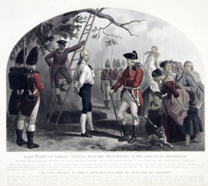 Dernières paroles du capitaine Nathan Hale, pub. 1858 (gravure colorée à la main)