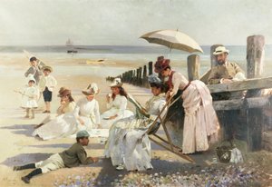 Sur les rives de Bognor Regis - Portrait de groupe du couple Harford et de leurs enfants, 1887
