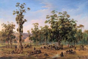 Un campement aborigène, près des contreforts d