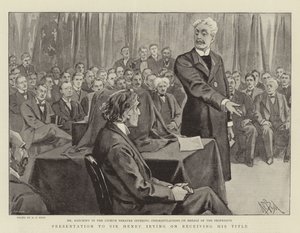 Présentation à Sir Henry Irving lors de la réception de son titre