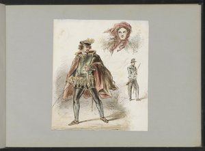 Homme en costume historique, une femme avec un foulard et un soldat - Alexander Ver Huell