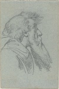 Homme barbu regardant vers le haut / Figure en manteau avec bras levés