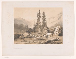Paysage montagneux avec sapins et chèvres - Alexandre Calame